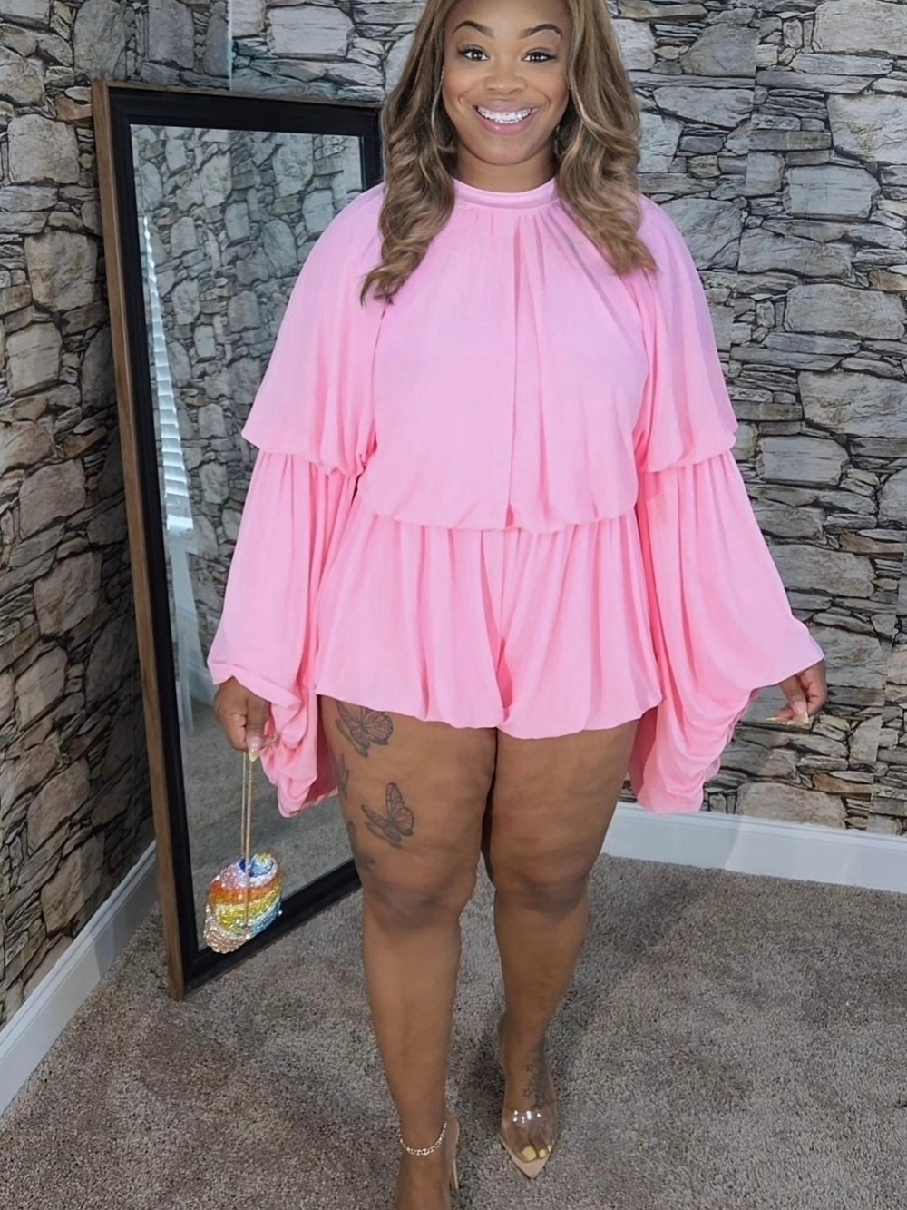 Pink Flowing Long-Sleeve Romper